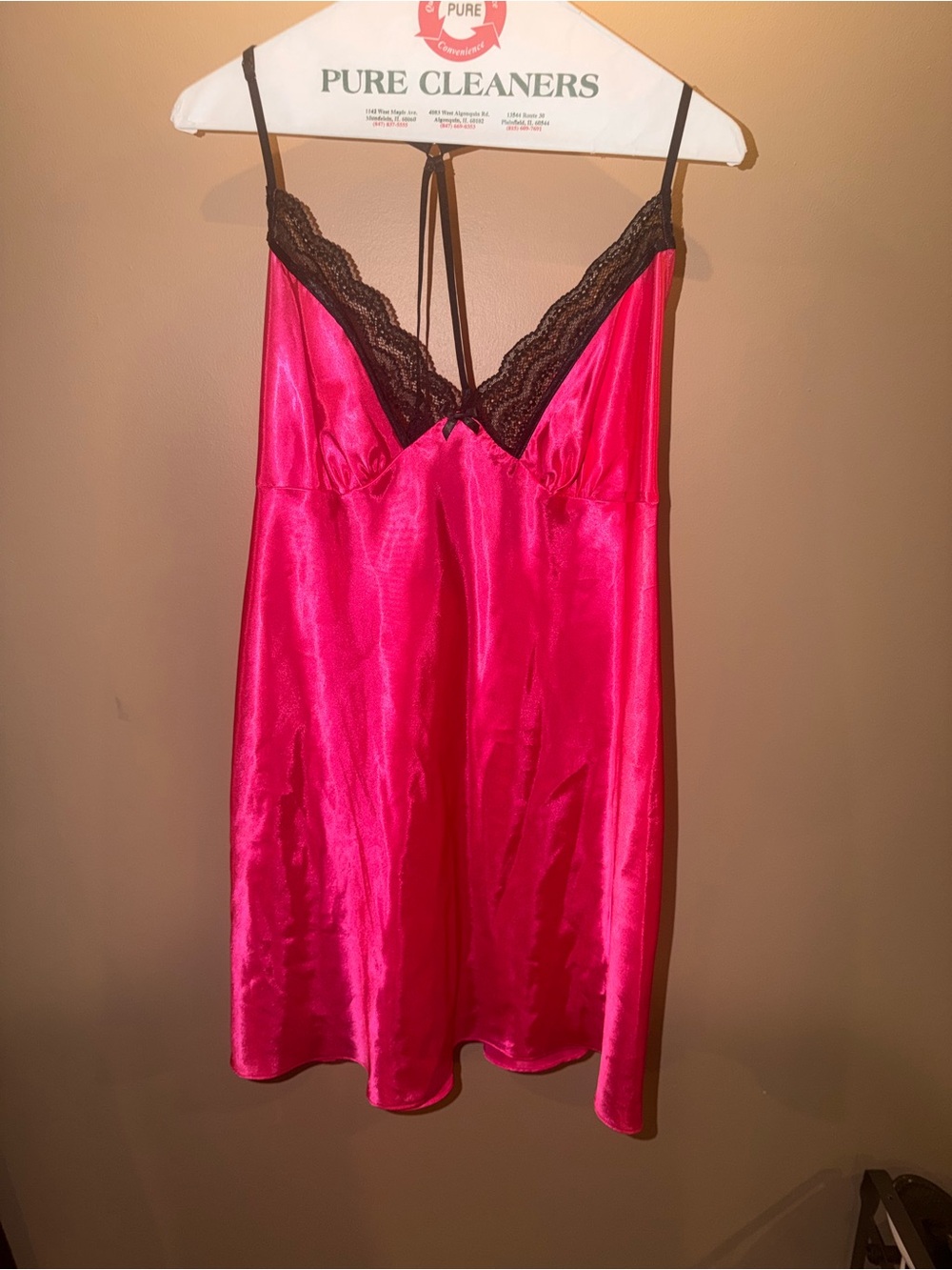 Apt. 9 Satin Hot Pink Chemise with Black Lace Trim